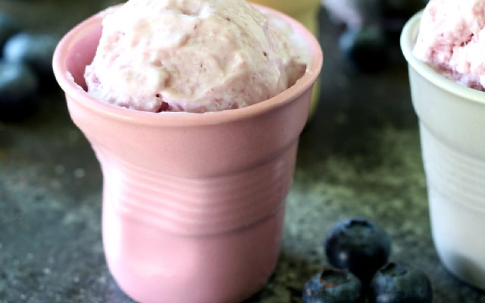 Blueberry ice cream in a Revol cup